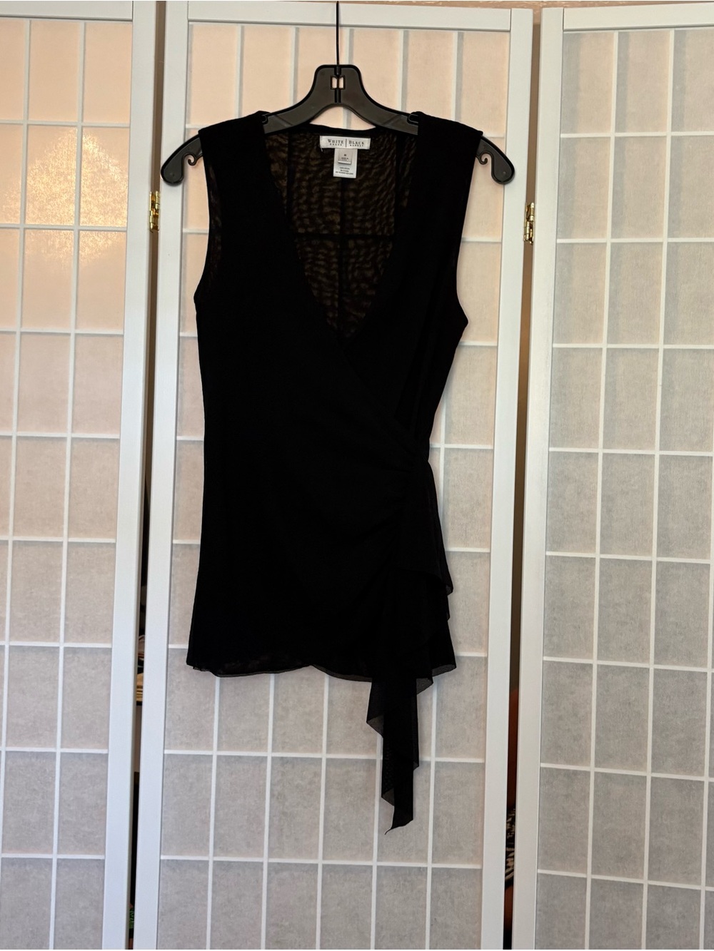 White House Black Market Black Sleeveless Top with Side Ruffle